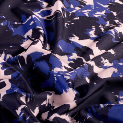 Funktions und Badeanzugstoff Recycled LSF50 Blumenschatten - dunkelblau