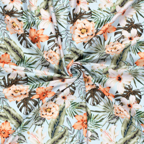 Funktions und Badeanzugstoff Recycled LSF50 Blumen - hellblau