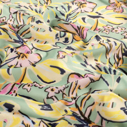 Funktions und Badeanzugstoff Recycled LSF50 tropische Blumen - gelb