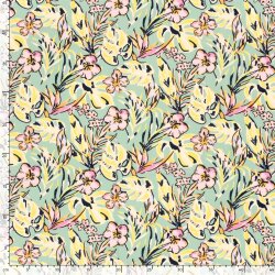 Funktions und Badeanzugstoff Recycled LSF50 tropische Blumen - gelb