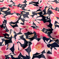 Funktions und Badeanzugstoff Recycled LSF50 rosa Blüten - dunkelblau