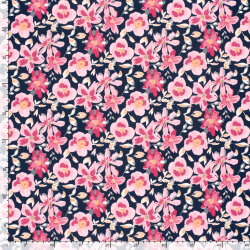 Funktions und Badeanzugstoff Recycled LSF50 rosa Blüten - dunkelblau