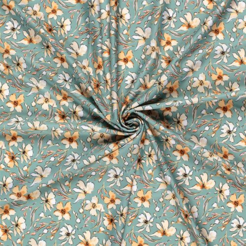 Funktions und Badeanzugstoff Recycled LSF50 schöne Blumen - hellpetrol