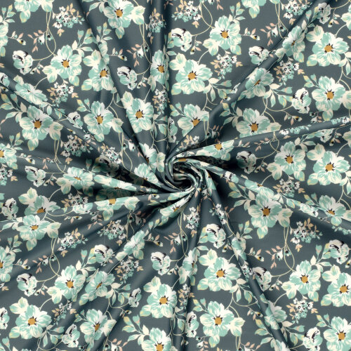 Funktions und Badeanzugstoff Recycled LSF50 Blüten - stahlblau