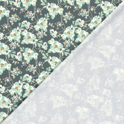 Funktions und Badeanzugstoff Recycled LSF50 Blüten - stahlblau