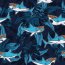 Strandtuchstoff Digital Haie mit Sonnenbrillen - dunkelblau