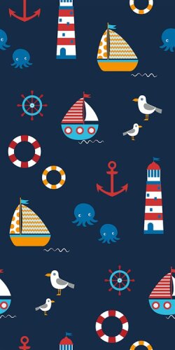 Strandtuchstoff Digital süße Maritimwelt - dunkelblau