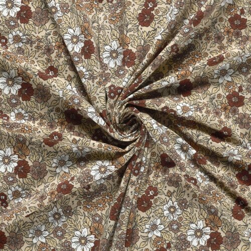 Baumwolljersey Herbstblumen - cremebeige