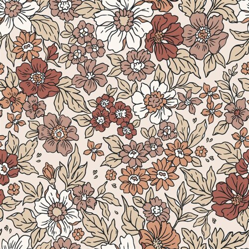 Baumwolljersey Herbstblumen - cremebeige