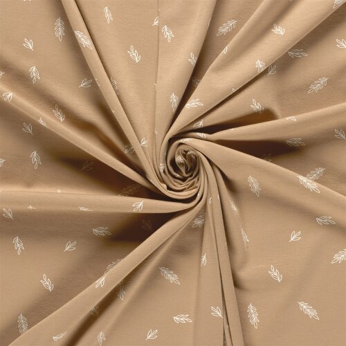 Baumwolljersey Blätterzeichnungen - hellnougat