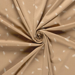 Baumwolljersey Blätterzeichnungen - hellnougat