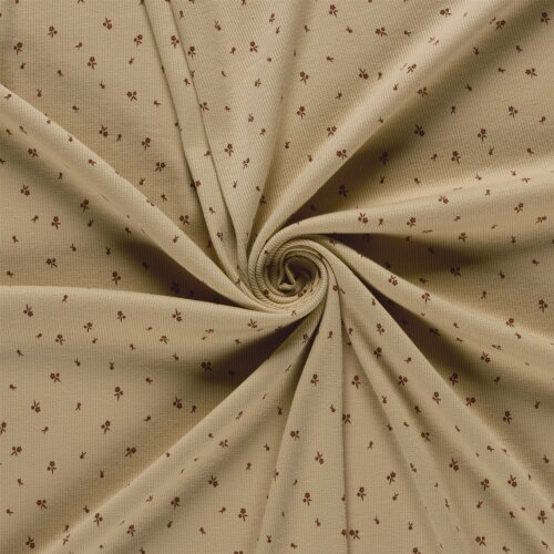 Rippenjersey kleine rote Blümchen - cremebeige
