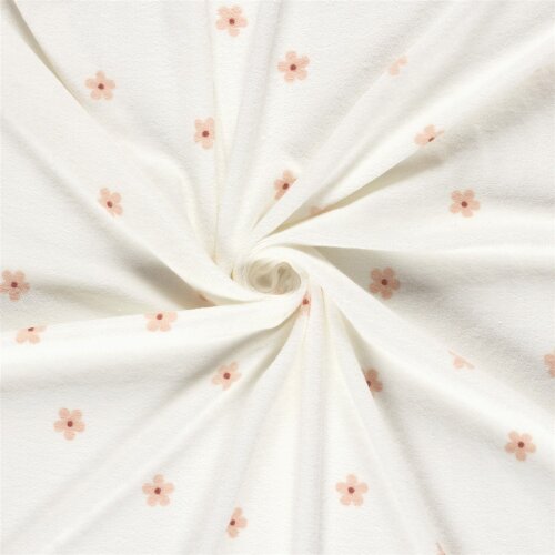 Stretch Frottee rosa Blümchen - creme