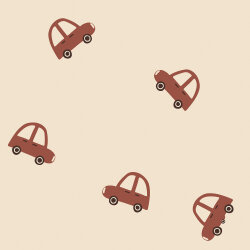 French Terry rote Autos - hellbeige