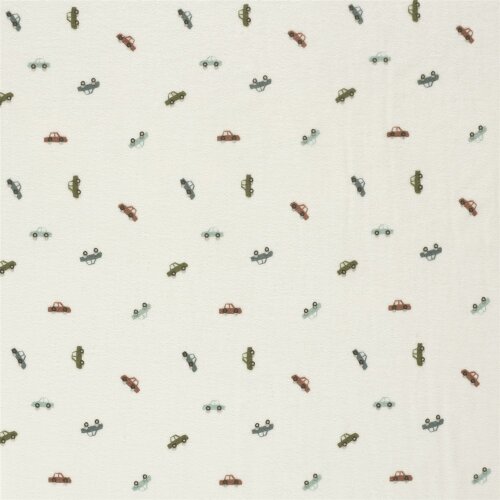Stretch Frottee bunte Autos - creme
