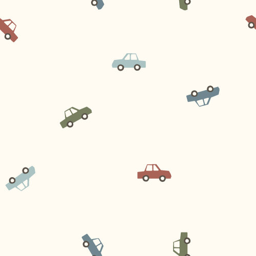 Stretch Frottee bunte Autos - creme