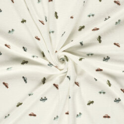 Stretch Frottee bunte Autos - creme