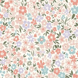 Baumwolljersey Pastell Blumen - creme