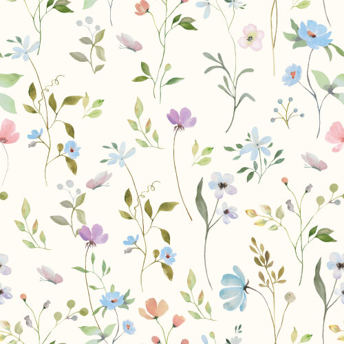 Rippenjersey schöne Blumenwiese - creme