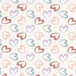 Terry Crêpe bunte Herzen - creme