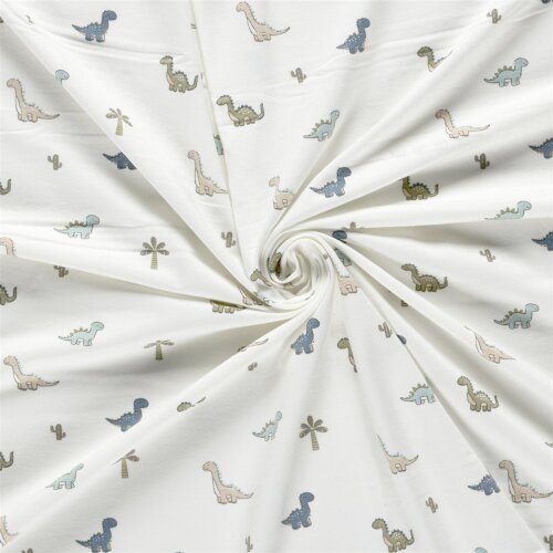 Baumwolljersey süsse Dinos - creme