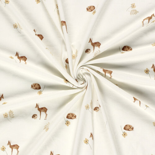 Baumwolljersey BIO~Organic Digital Rehe - wollweiß - creme
