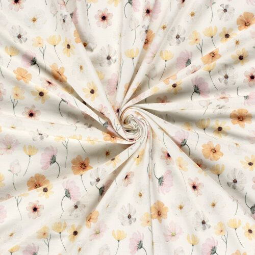 Baumwolljersey BIO~Organic Digital zarte Blumen - wollweiß - creme