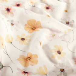 Baumwolljersey BIO~Organic Digital zarte Blumen - wollweiß - creme