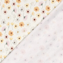 Baumwolljersey BIO~Organic Digital zarte Blumen - wollweiß - creme