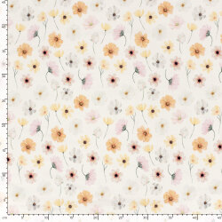 Baumwolljersey BIO~Organic Digital zarte Blumen - wollweiß - creme