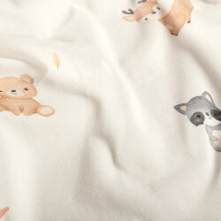Baumwolljersey BIO~Organic Digital süße Tiere - wollweiß - creme