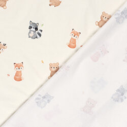 Baumwolljersey BIO~Organic Digital süße Tiere - wollweiß - creme