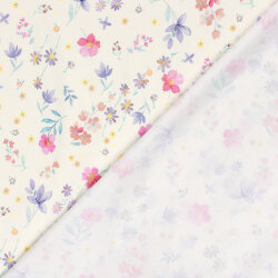 Baumwolljersey BIO~Organic Digital bunte Aquarellblumen - wollweiß - creme