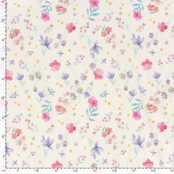 Baumwolljersey BIO~Organic Digital bunte Aquarellblumen - wollweiß - creme
