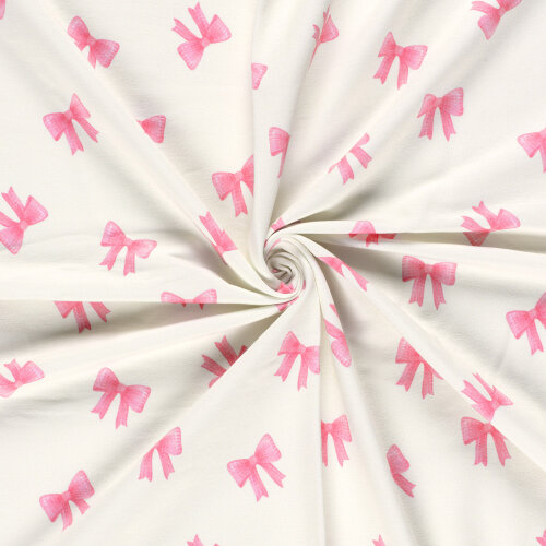 French Terry BIO~Organic Digital pinke Schleifen - wollweiß - creme