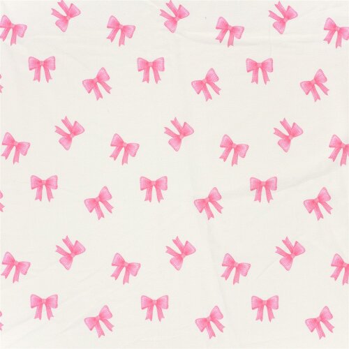 French Terry BIO~Organic Digital pinke Schleifen - wollweiß - creme