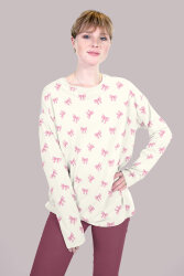French Terry BIO~Organic Digital pinke Schleifen - wollweiß - creme