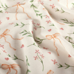 Baumwolljersey BIO~Organic Digital Blumen und Schleifen - wollweiß - creme