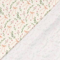 Baumwolljersey BIO~Organic Digital Blumen und Schleifen - wollweiß - creme