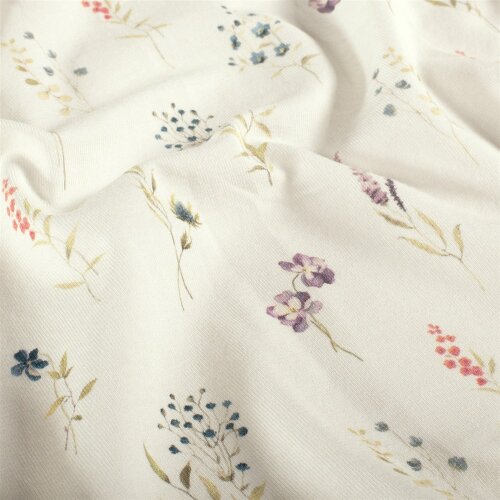 Baumwolljersey BIO~Organic Digital Schnittblumen - wollweiß - creme