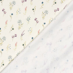 Baumwolljersey BIO~Organic Digital Schnittblumen - wollweiß - creme