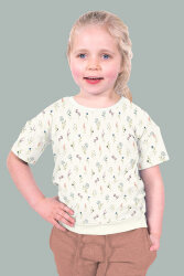 Baumwolljersey BIO~Organic Digital Schnittblumen - wollweiß - creme