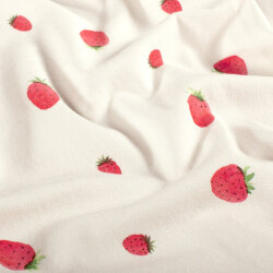 Baumwolljersey BIO~Organic Digital Erdbeeren - wollweiß - creme