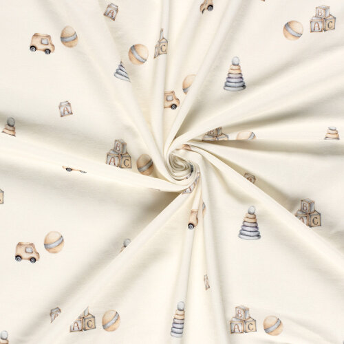 Baumwolljersey BIO~Organic Digital Baby Spielzeug - wollweiß - creme