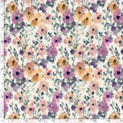 Baumwolljersey BIO~Organic Digital Blumenzweige - wollweiß - creme