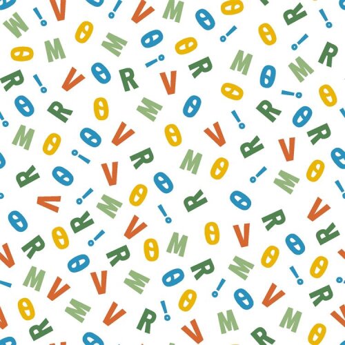 0,8 Meter - Baumwollpopeline bunte Buchstaben - weiss