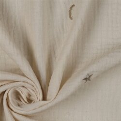 Musselin Bestickt Mond und Sterne - natur