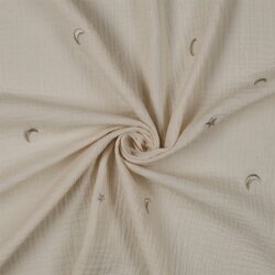 Musselin Bestickt Mond und Sterne - natur