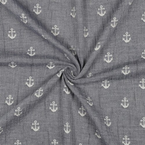 Musselin Jacquard Anker 2-Seitig - dunkelblau