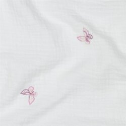 Musselin Bestickt Schmetterlinge - weiss/lila